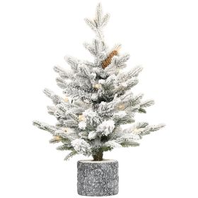 3FT Pre-lit Potted Snow Flocked Christmas Tree Mini Small Artificial Xmas Tree & 50 Lights and 365 PE&PVC Branch Tips for Front Door, Porch