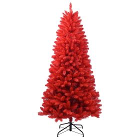 7ft Artificial Red Christmas Tree Full Real Halloween Xmas Tree with 1066 Branch Tips Easy to Assemble, Decoration for Indoor and Outdoor