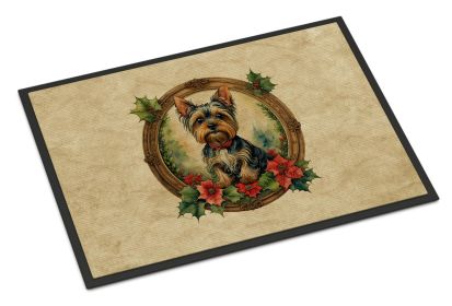 NEW Yorkie Christmas Flowers Doormat Front Door Mat Indoor Outdoor Rugs for Entryway, Non Slip Washable Low Pile, 18H X 27W