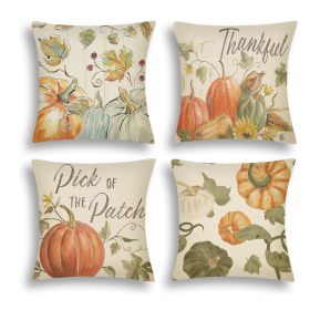 4Pcs Fall Pillow Covers Pumpkin Pick of The Patch Thankful Pattern Autumn Throw Pillow Covers Thanksgiving Watercolour Farmhouse Pillowcase for H