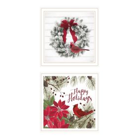 Trendy Decor 4U 2- Piece Vignette Cardinal Wreath White Framed Wall Art for Living Room, Bedroom Wall Art Print for Home Decor by Linda Spivey