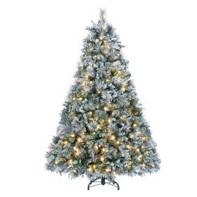 4ft Pre-Lit Flocked Artificial Christmas Tree with 150 Warm White Lights, Snow Frosted Realistic Pine Xmas Tree for Indoor Holiday Decoration