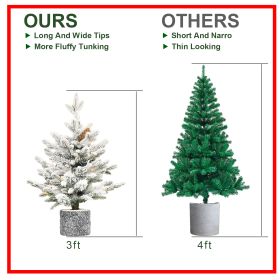 2FT 3FT 4.5FT 6.5FT Pre-lit Potted Flocked Christmas Tree, Snow Frosted Mini Tabletop Artificial Christmas Tree With LED Lights And PE & PVC Bran (Option: 3FT)