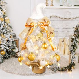 24 - Inch Snowy Christmas Tree. Golden Balls, Ribbons & Festive Hat (Option: 60cm)