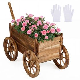 Rustic Rolling Flower Pot Stand Fir Wood With Wheels And Handle Built-in Drainage (Option: Coffee)