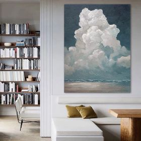 Hand Painted Oil Painting White Cloud Textured Wall Art Blue Sky Painting Cloud Painting Minimalist Cloud Wall Art White Cloud Art Blue Sky Wall (Style: 01, size: 60X90cm)