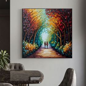 Hand Painted Oil Painting Abstract Original Romantic Cityscape Oil Painting On Canvas Large Wall Art Colorful Tree Painting Custom Painting Livin (Style: 01, size: 90x90cm)