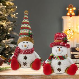 DearSun 13" H Christmas Snowman Family with Red Knitted Scarf and Hat Christmas Decor (Color: 2pcs 16"h Sitting Snowman)