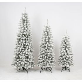 3 Pcs Flocked Artificial Christmas Tree Set With Lights, 4ft 5ft 6ft Christmas Snow Tree Set, Christmas Decor (Option: GreenWhite)
