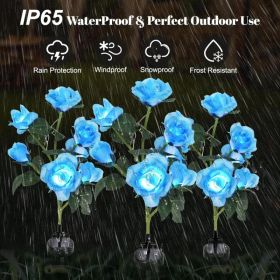 Solar Rose Lights Outdoor, 2 Pack With 14 Rose Flowers Waterproof Color Changing LED Flower Lights, Solar Powered Garden Stakes For Yard, Patio, (Option: Blue)